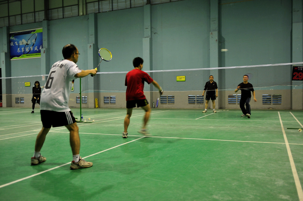 A badminton rally