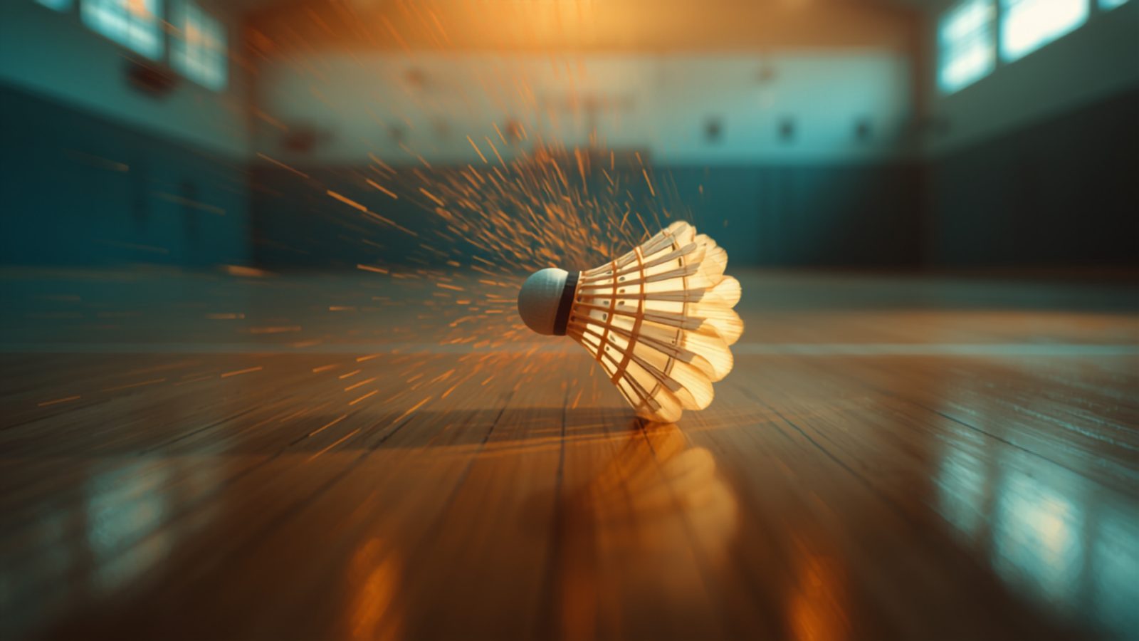 A badminton racket and shuttlecock in action