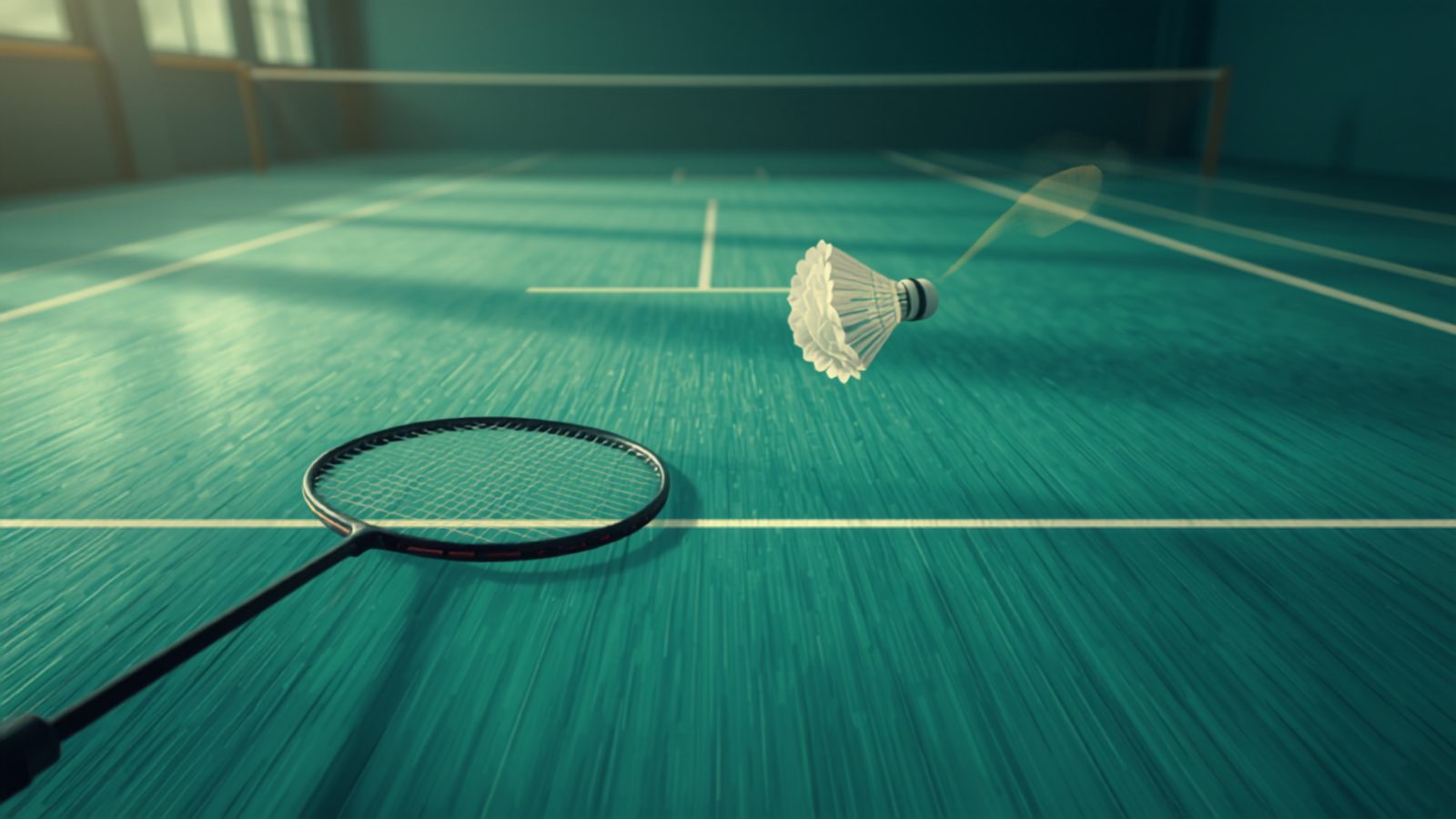 A dynamic badminton racket and shuttlecock moment